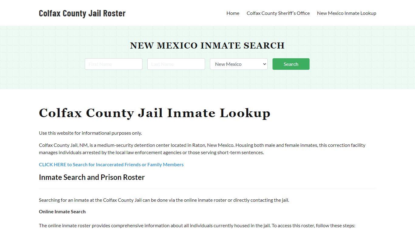 Colfax County Jail Roster Lookup, NM, Inmate Search